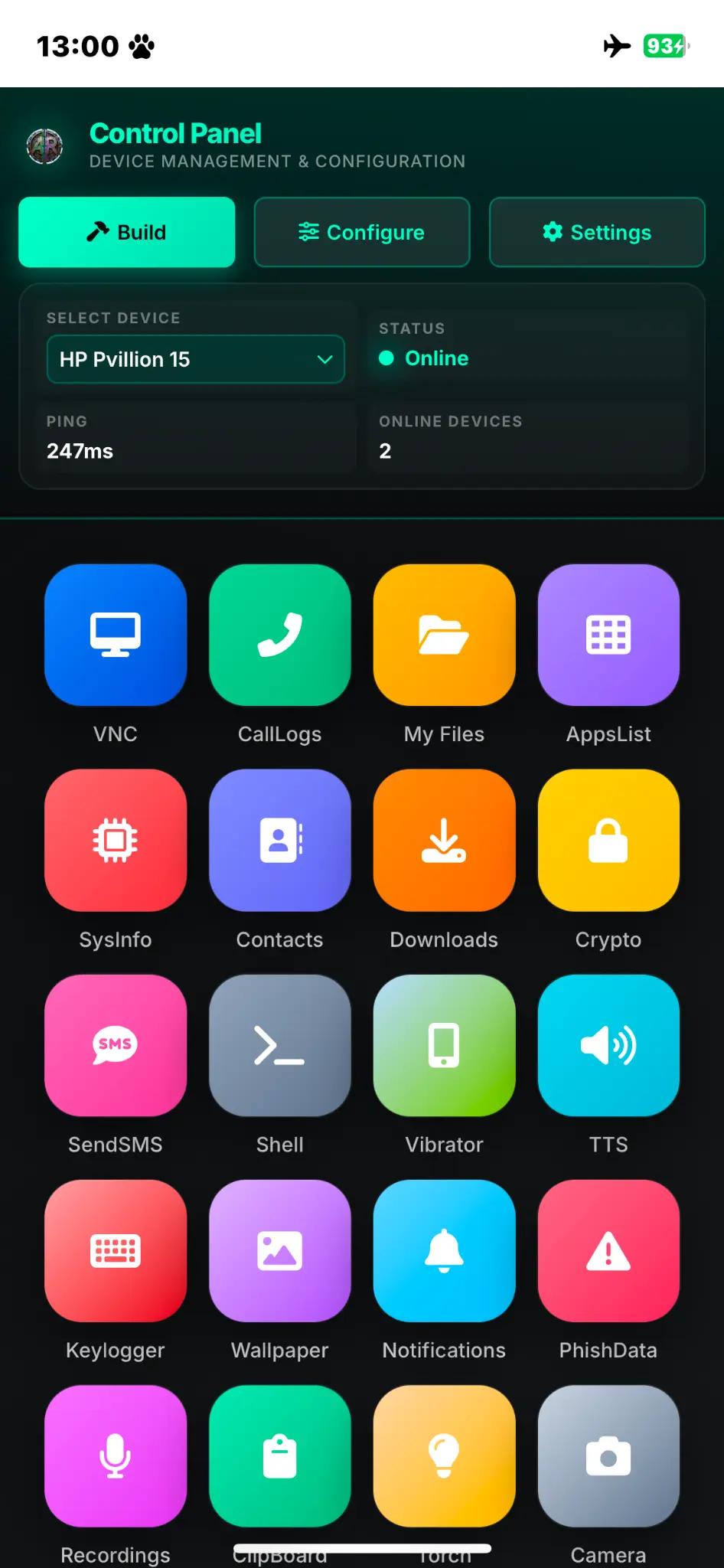 Android RAT dashboard for remote administration and android payload